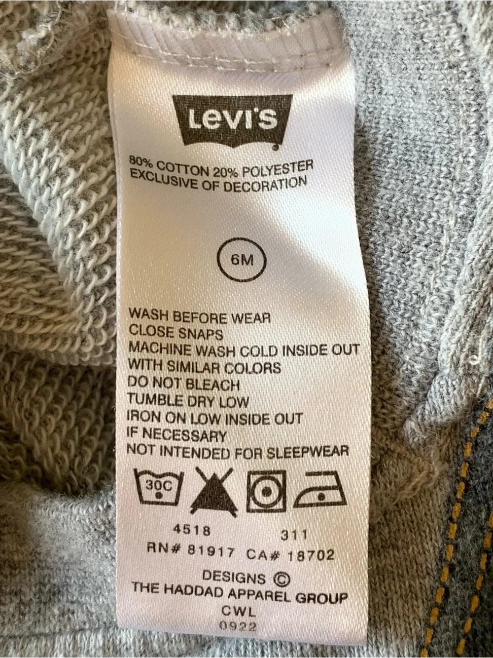 Levi's Faux Denim Overalls Printed Fleece Romper One-Piece Coverall - Size 6M